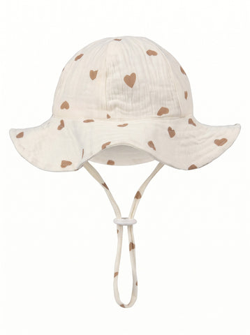 Sombrero de muselina para bebé estampado de corazones